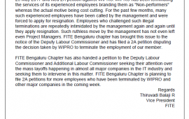 FITE BENGALURU CHAPTER FILES 2A PETITION AGAINST WIPRO , 27 May 2017